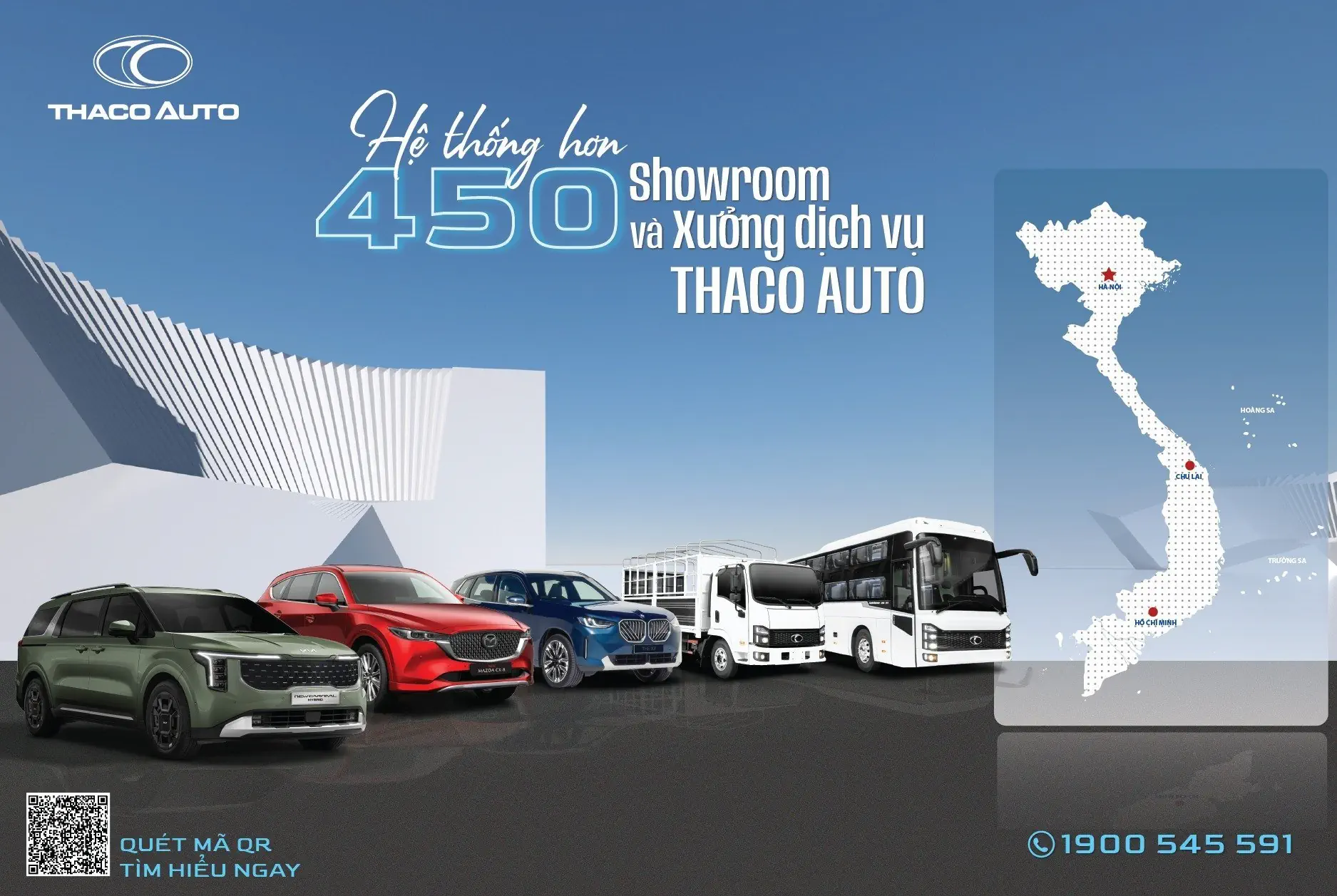 HỆ THỐNG HƠN 450 SHOWROOM VÀ XƯỞNG DỊCH VỤ THACO AUTO TRÊN TOÀN QUỐC, ĐÁP ỨNG MỌI NHU CẦU KHÁCH HÀNG