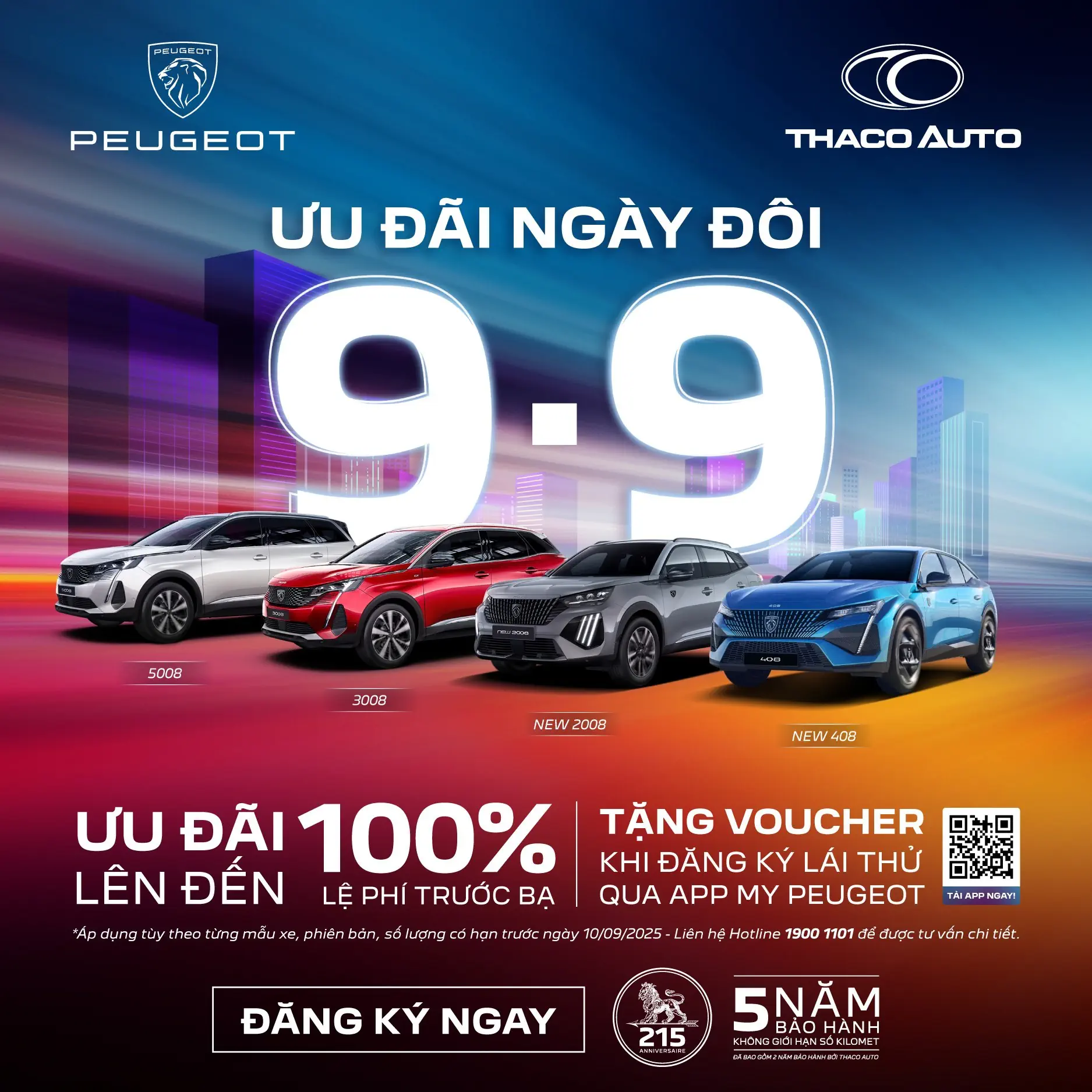 NGÀY ĐÔI 9/9 - ƯU ĐÃI LÊN ĐẾN 100% LỆ PHÍ TRƯỚC BẠ